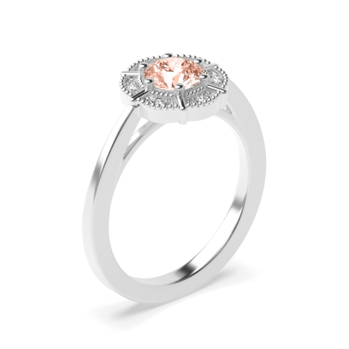 6 prong setting round shape color stone and side round diamond ring