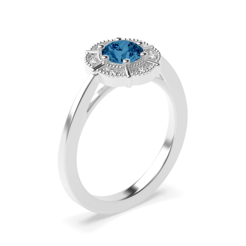 6 Prong Round Blue Topaz Gemstone Engagement Ring