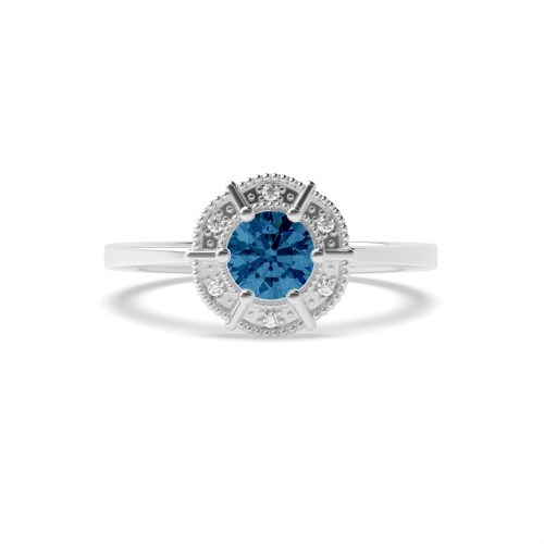 6 Prong Round Blue Topaz Gemstone Engagement Ring