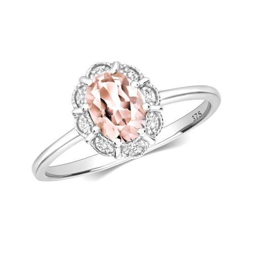 Pave Setting Oval Whisper Luster Morganite Gemstone Diamond Ring