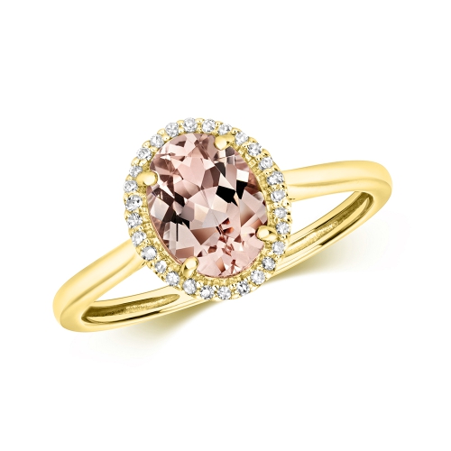 4 Prong Oval Yellow Gold Orbit halo diamond Engagement Rings