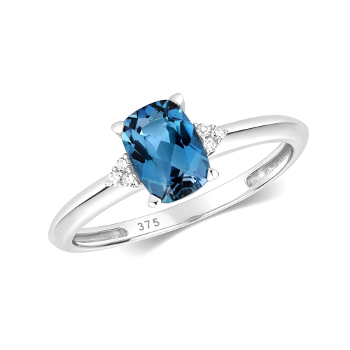 4 Prong Cushion GlimmerVeil Blue Topaz Gemstone Engagement Ring