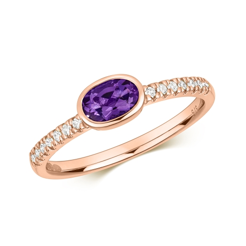 Bezel Setting Oval Rose Gold Shimmer Engagement Rings