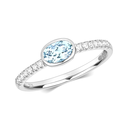 Bezel Setting Oval Shimmer Aquamarine Engagement Rings
