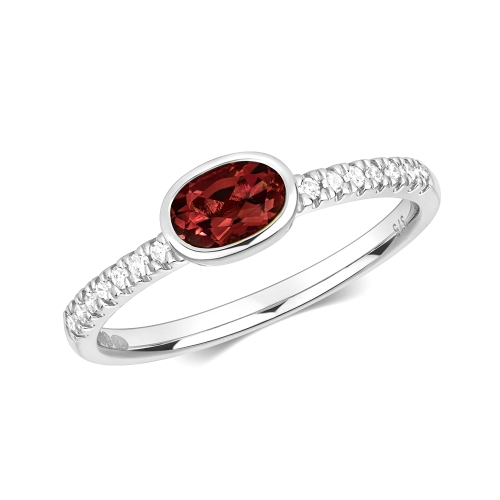 Bezel Setting Oval Garnet Gemstone Diamond Ring