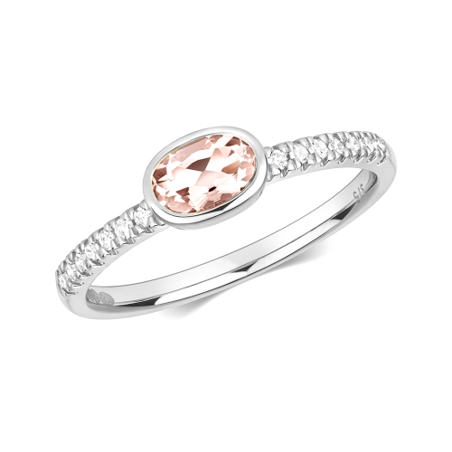 Bezel Setting Oval Shimmer Morganite Engagement Rings