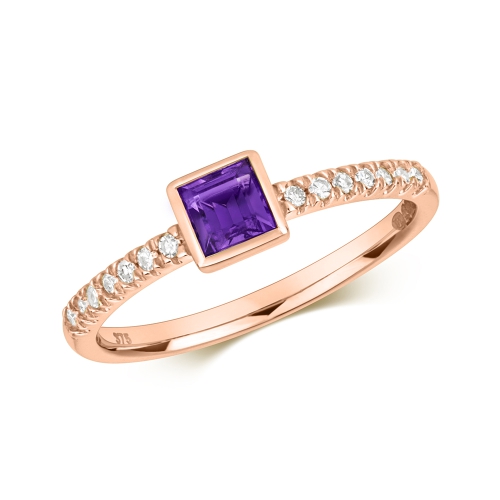 Bezel Setting Princess Rose Gold Engagement Rings