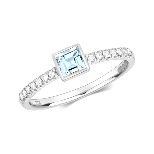 Bezel Setting Princess Aquamarine Engagement Rings