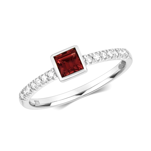 Bezel Setting Princess Garnet Gemstone Diamond Ring