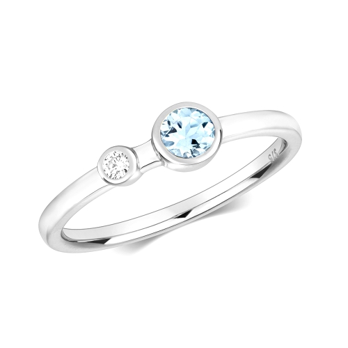 Bezel Setting Round Aquamarine Gemstone Engagement Ring