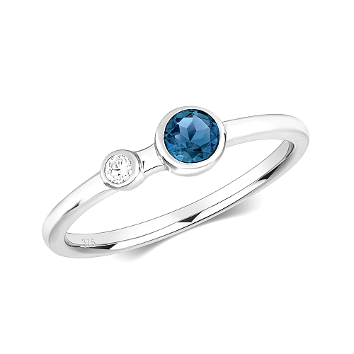 Bezel Setting Round Polished Blue Topaz Engagement Rings