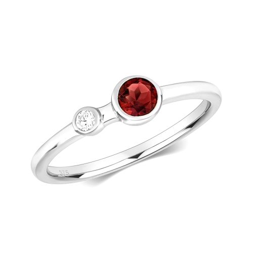 Bezel Setting Round Garnet Gemstone Diamond Ring