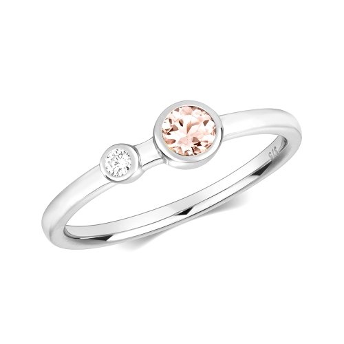 Bezel Setting Round Morganite Gemstone Diamond Ring