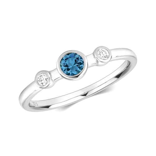 Bezel Setting Round DualBand Blue Topaz Gemstone Engagement Ring