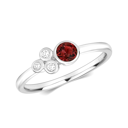 Bezel Setting Round Garnet Gemstone Diamond Ring