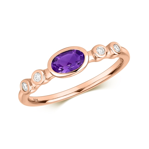 Bezel Setting Oval Rose Gold Tristar Engagement Rings