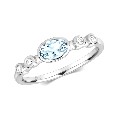 Bezel Setting Oval TriStar Aquamarine Gemstone Engagement Ring