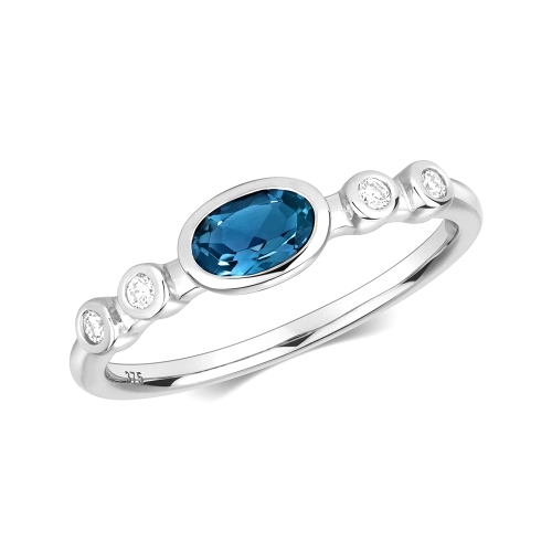 Bezel Setting Oval TriStar Blue Topaz Gemstone Engagement Ring