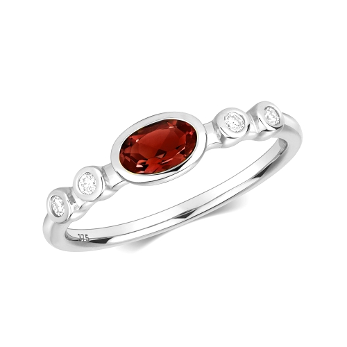 Bezel Setting Oval TriStar Garnet Gemstone Diamond Ring