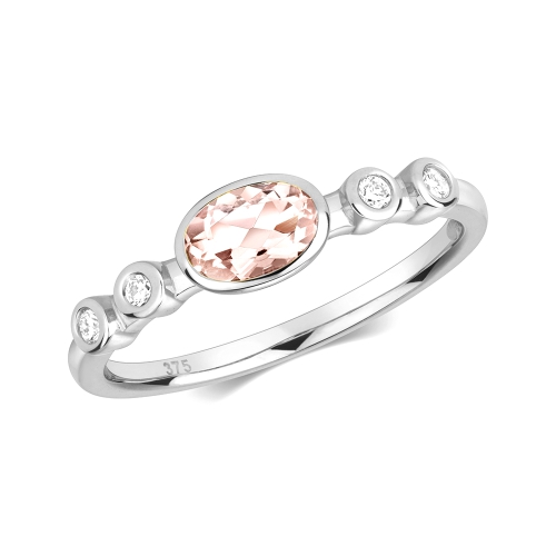 Bezel Setting Oval TriStar Morganite Gemstone Diamond Ring