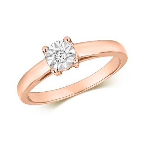 4 Prong Round Rose Gold Illusion set 2.00mm shoulder Engagement Rings