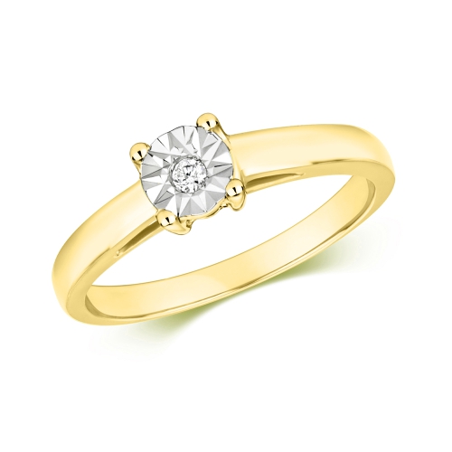 4 Prong Round Yellow Gold Illusion set 2.00mm shoulder Engagement Rings