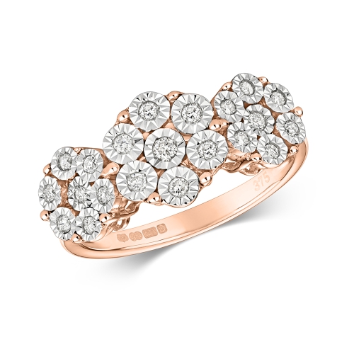 Pave Setting Round Rose Gold Illusion set Engagement Rings