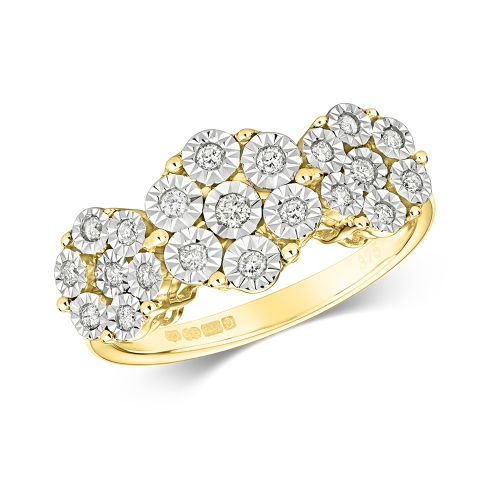 Pave Setting Round Yellow Gold Illusion set Engagement Rings