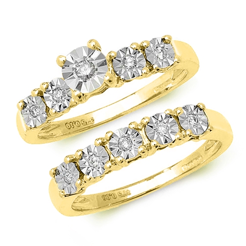 4 Prong Round Yellow Gold set coupled Illusion Set Engagement Rings