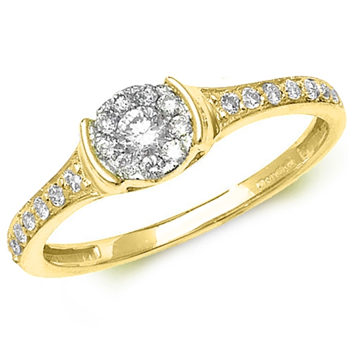 Pave Setting Round Yellow Gold Halo with side set Engagement Rings