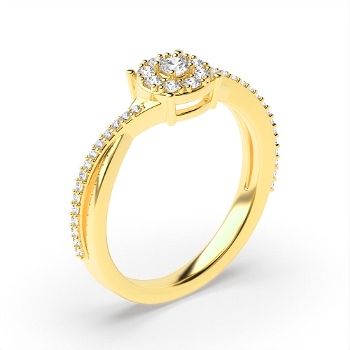 4 Prong Round Yellow Gold Twist shoulders Engagement Rings