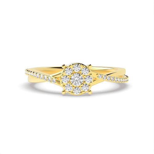 4 Prong Round Yellow Gold Twist shoulders Engagement Rings
