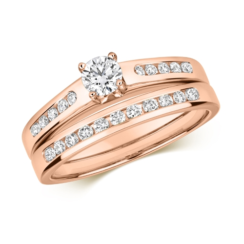 Pave Setting Round Rose Gold Bridal Engagement Rings