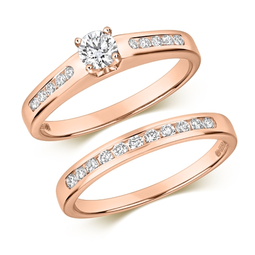 Pave Setting Round Rose Gold Bridal Engagement Rings