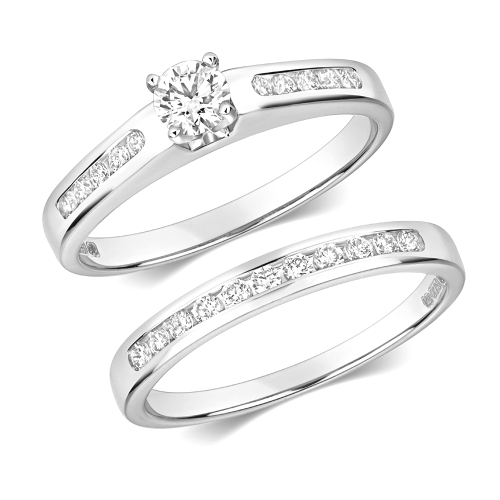 Pave Setting Round Bridal Side Stone Engagement Rings