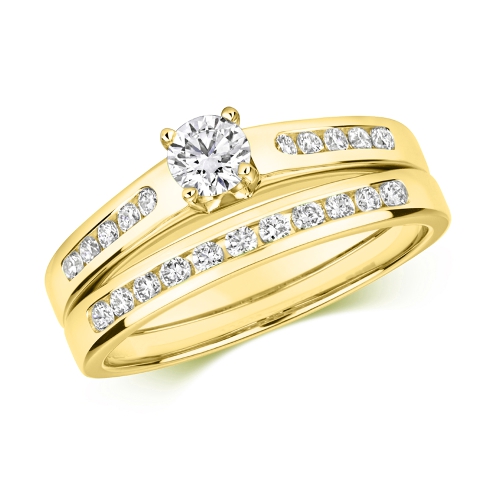 Pave Setting Round Yellow Gold Bridal Engagement Rings