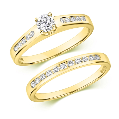 Pave Setting Round Yellow Gold Bridal Engagement Rings