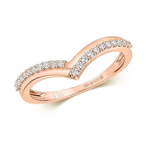 Pave Setting Round Rose Gold Wishbone crossover Eternity Engagement Rings