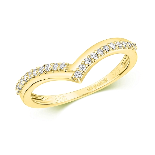 Pave Setting Round Yellow Gold Wishbone crossover Eternity Engagement Rings