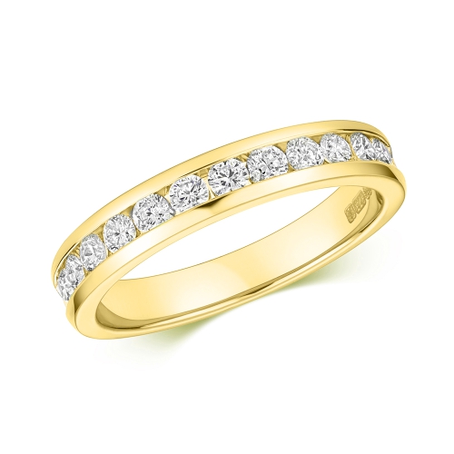Channel Setting Round Yellow Gold Sweep infinity Eternity Diamond Rings