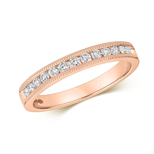 Channel Setting Round Rose Gold Millgrains Eternity Engagement Rings