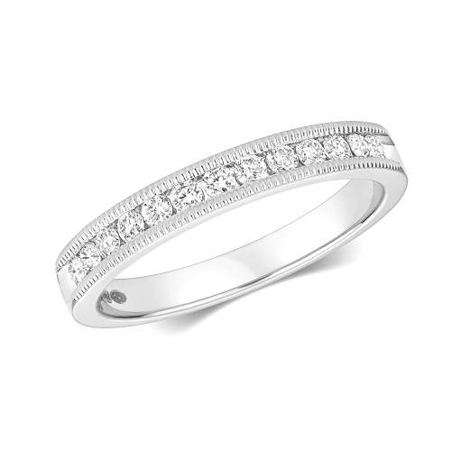 Channel Setting Round Millgrains Half Eternity Engagement Rings