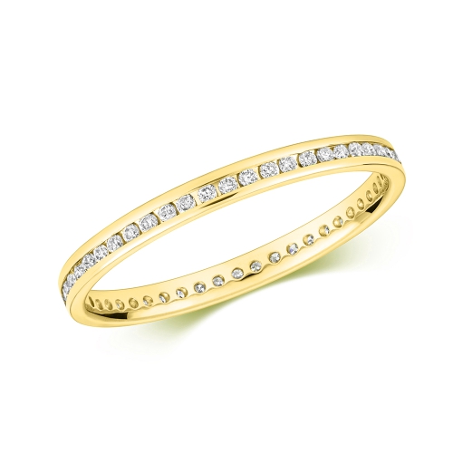 Channel Setting Round Yellow Gold Full Eternity Diamond Rings