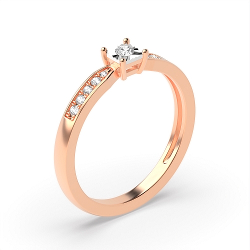 4 Prong Round Rose Gold Illusion set side stone Engagement Rings