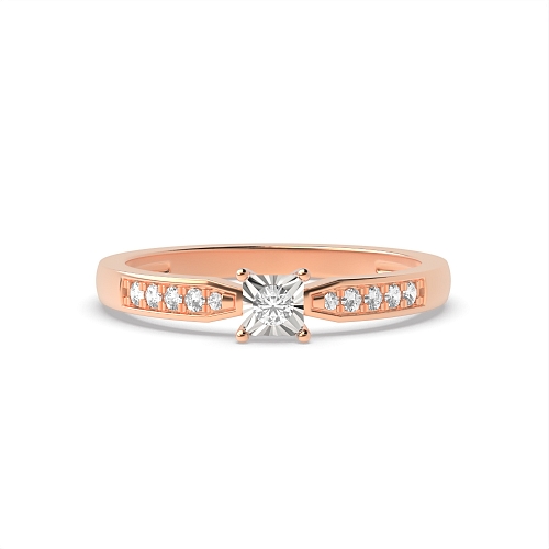 4 Prong Round Rose Gold Illusion set side stone Engagement Rings