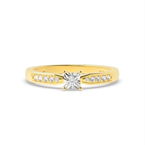 4 Prong Round Yellow Gold Illusion set side stone Engagement Rings