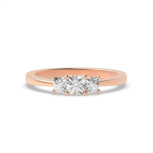 4 Prong Round Rose Gold Illusion set trilogy Engagement Rings