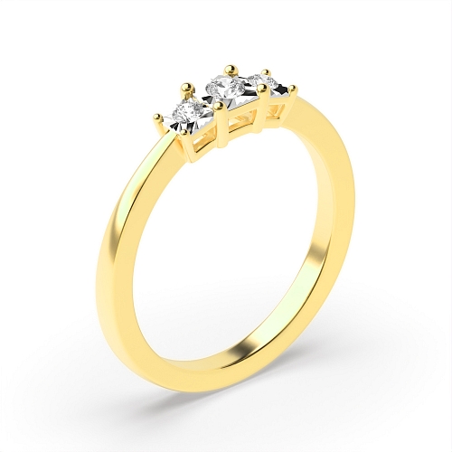 4 Prong Round Yellow Gold Illusion set trilogy Engagement Rings