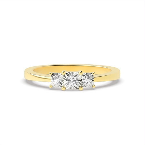 4 Prong Round Yellow Gold Illusion set trilogy Engagement Rings
