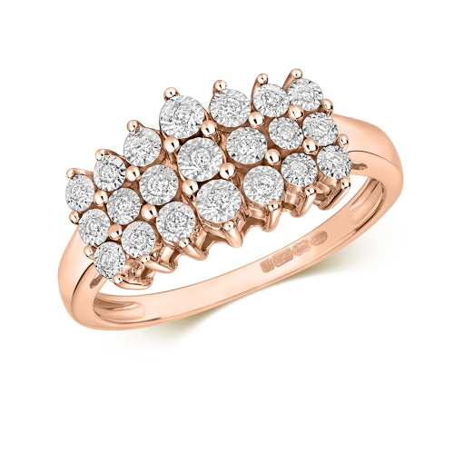 Prong Round Rose Gold 3 row illusion big Engagement Rings